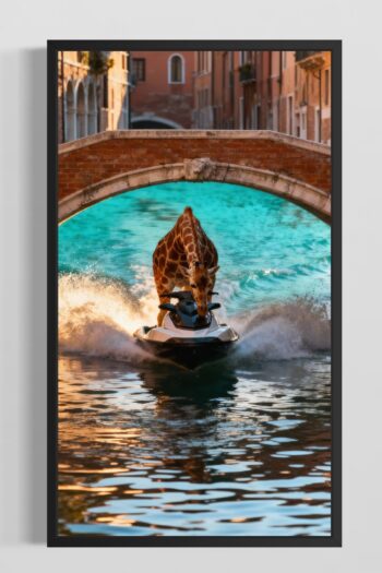 Giraff På Vattenskoter I Kanal